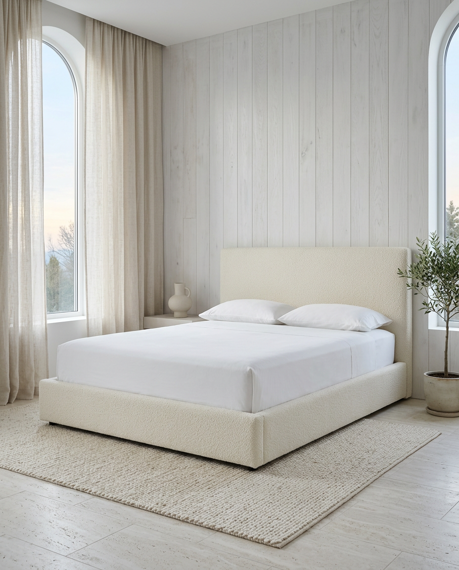 Bast & Co sheets in a Scandinavian whitewashed bedroom